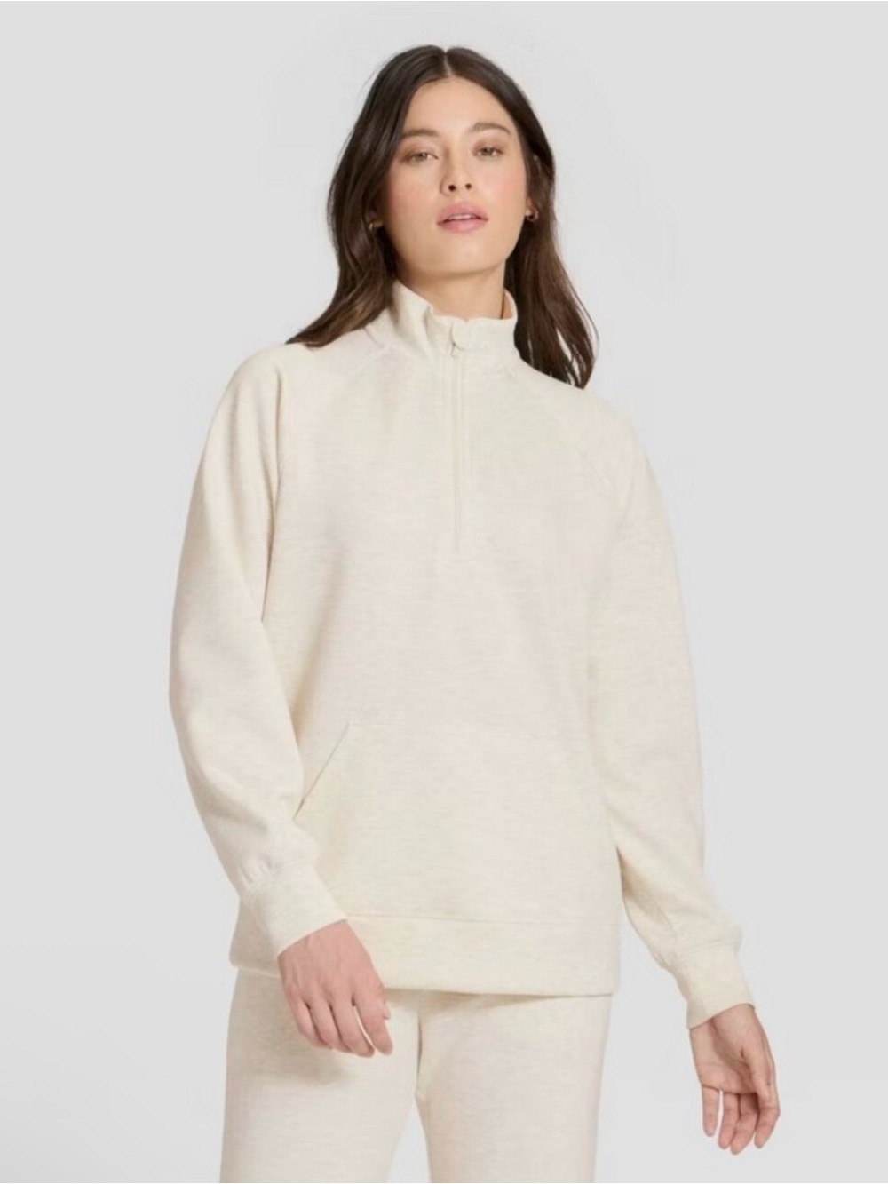 Womens Airy Sleek Legging Friendly Half Zip Sweatshirt Cream All In Motion